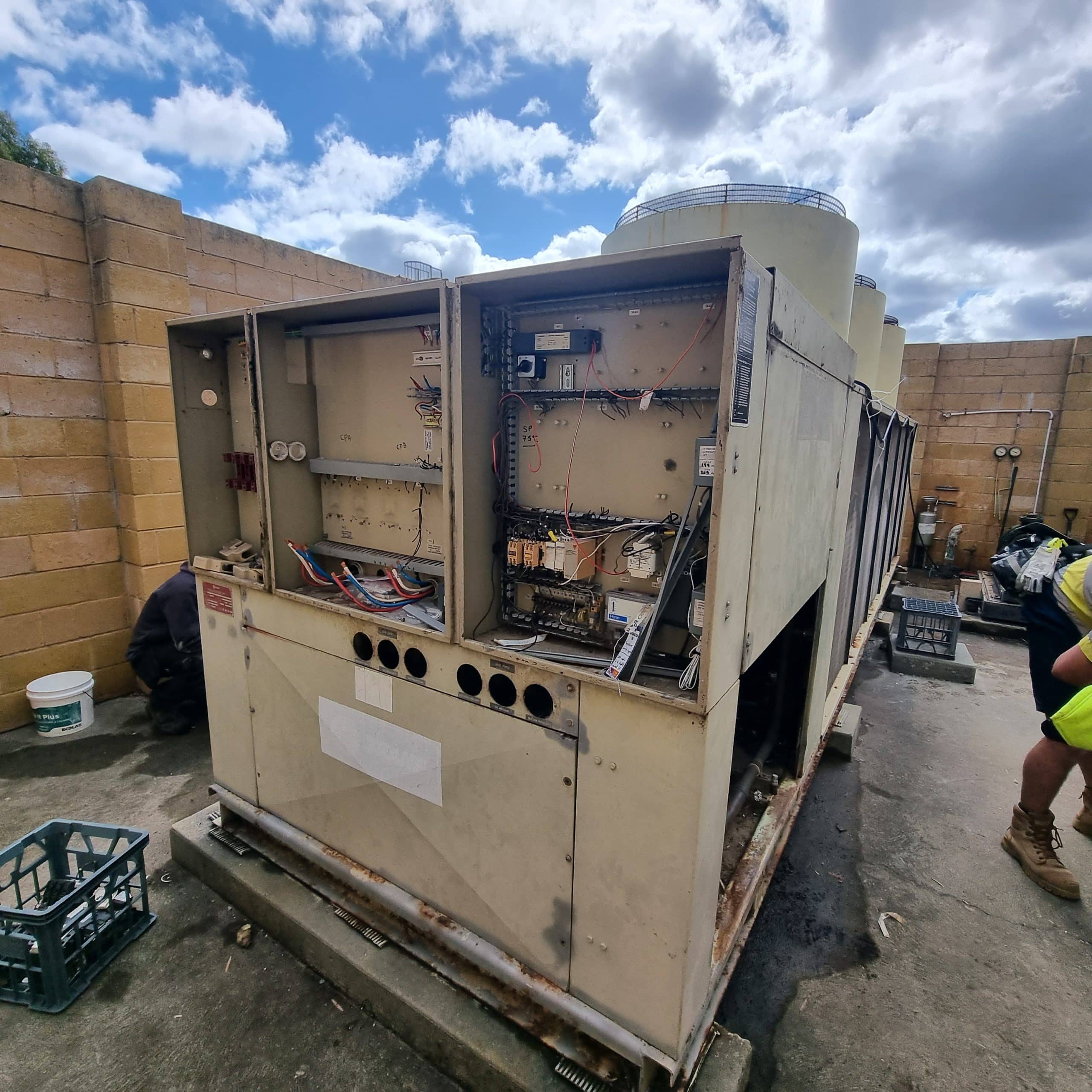 The internal circuitry for a large power conduit for an industrial air conditioning unit