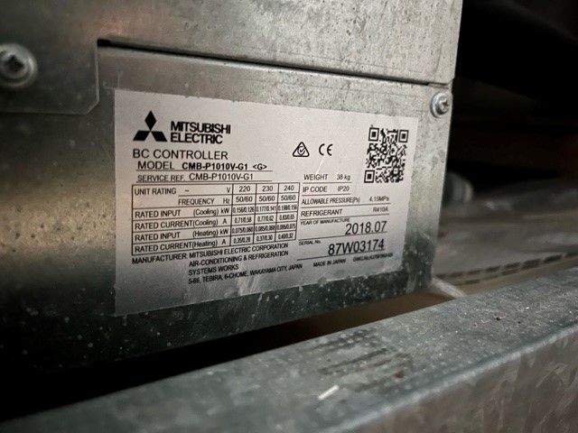 Model Information sticker for a Mitsubishi Electric air conditioning unit