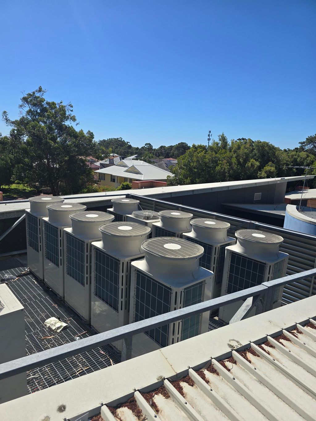 two rows of the aitrconditioner equipments on the roof